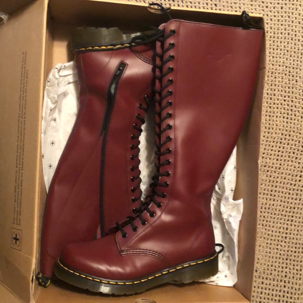 Cherry red rouge dr martens knee high brand new.